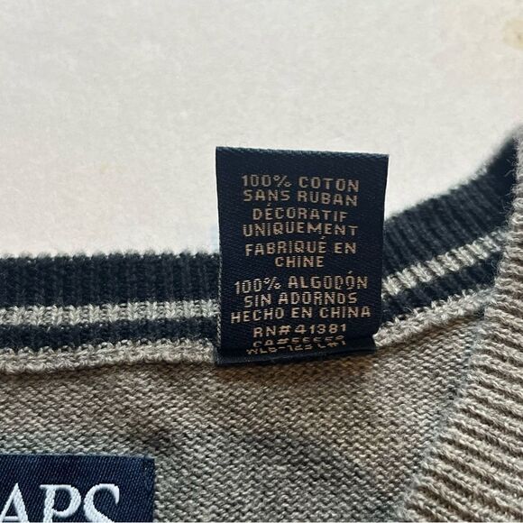 Chaps Men's Cotton Sweater Vest V-neck Gray with Navy blue logo Size XL - Picture 4 of 8